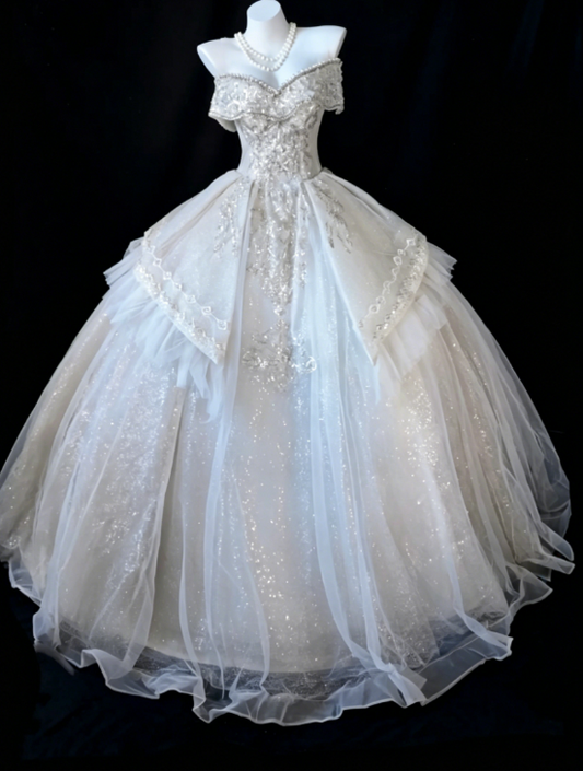 Timeless Off-shoulder A-Line Wedding Dress Tulle Bridal Gown White Bridal Dress ED08110