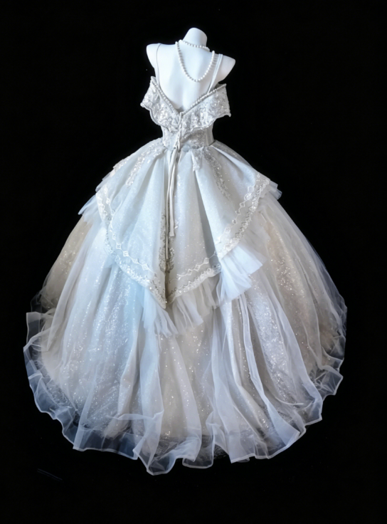 Robe de mariée intemporelle coupe trapèze à épaules dénudées, en tulle, Robe de mariée blanche ED08110
