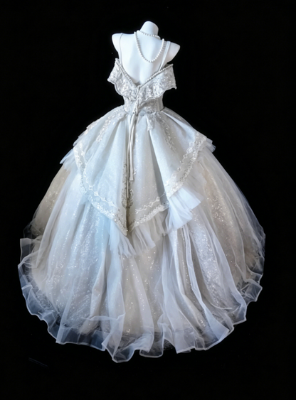 Robe de mariée intemporelle coupe trapèze à épaules dénudées, en tulle, Robe de mariée blanche ED08110
