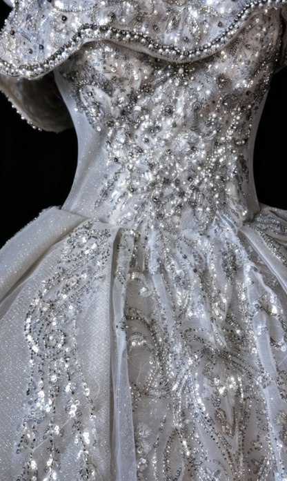 Robe de mariée intemporelle coupe trapèze à épaules dénudées, en tulle, Robe de mariée blanche ED08110