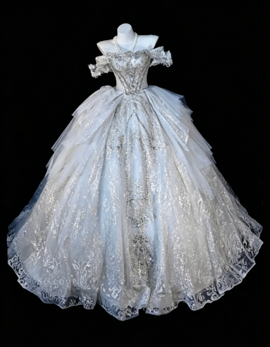 Timeless Off-shoulder A-Line Wedding Dress Beaded Tulle Bridal Gown White Bridal Dress ED08111