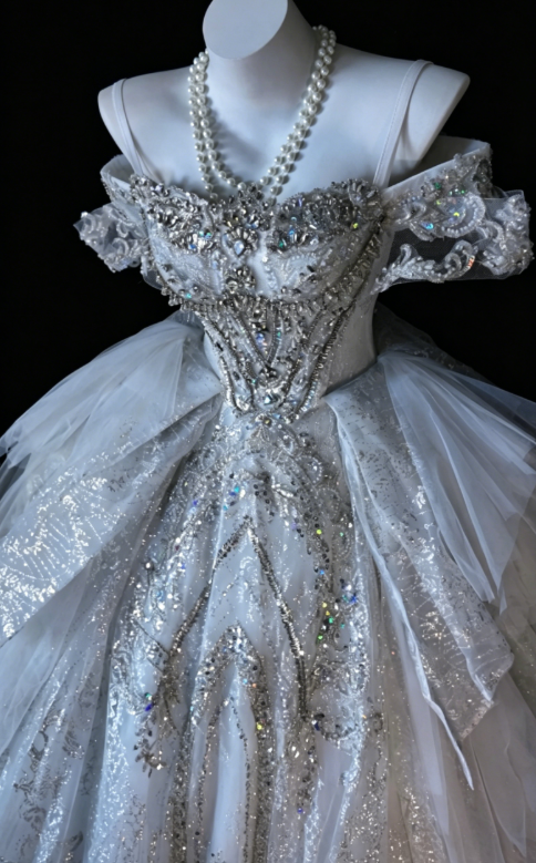 Timeless Off-shoulder A-Line Wedding Dress Beaded Tulle Bridal Gown White Bridal Dress ED08111