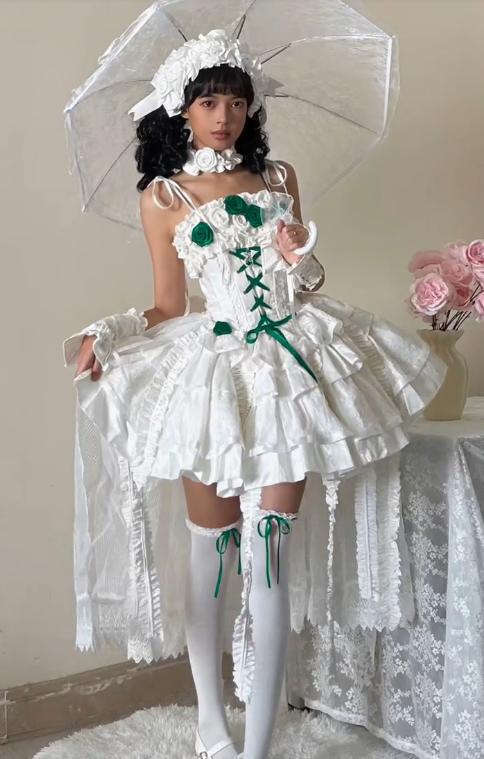 Robe d'anniversaire à fines bretelles en satin avec applique, style Lolita, tenue de soirée blanche ED08113