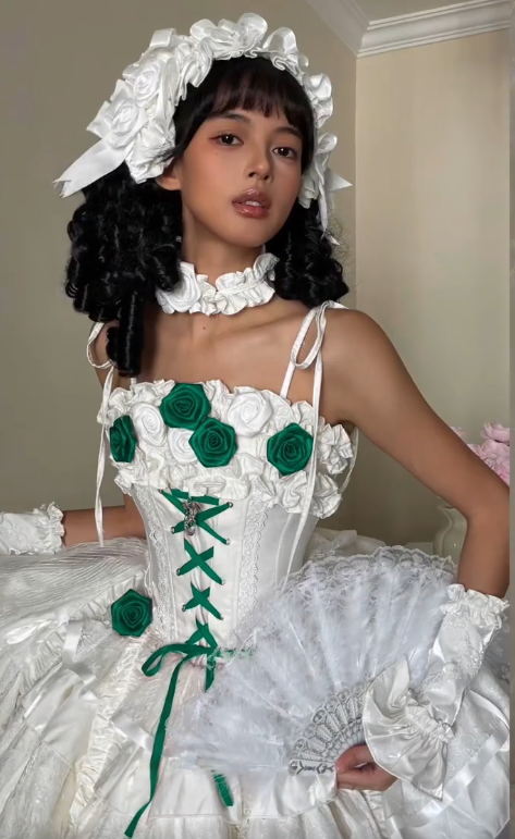 Cute Spaghetti Straps Birthday Dress Satin Applique Lolita Dress White Party Outfit ED08113