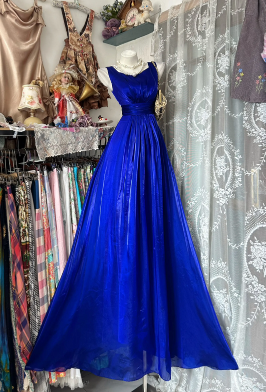 Chic Straps A-Line Chiffon Long Evening Dress Royal Blue Prom Dress ED08117