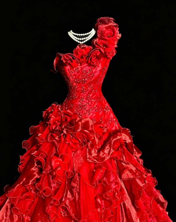 Magnifique Robe de Soirée Longue en Satin Ligne A à Appliques Une Épaule Robe de Bal Bourgogne ED08125