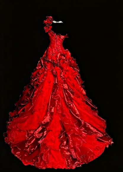 Magnifique Robe de Soirée Longue en Satin Ligne A à Appliques Une Épaule Robe de Bal Bourgogne ED08125