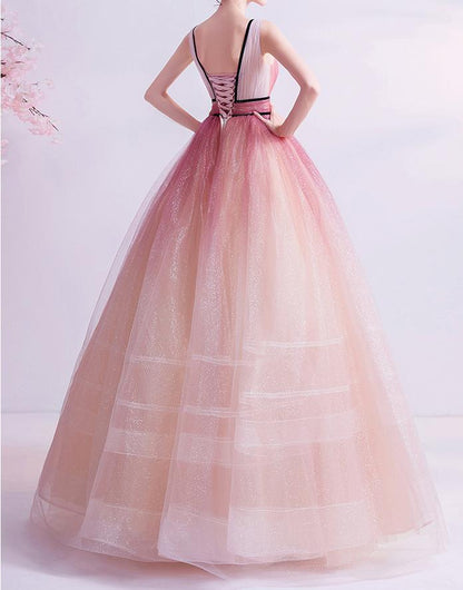 Robe de bal longue en tulle bordeaux à col en V, robe de soirée en tulle ED0813