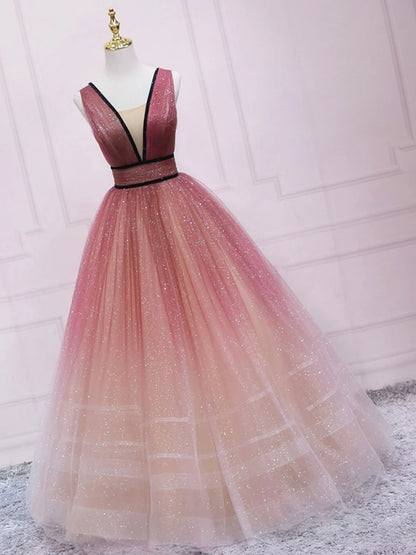 Robe de bal longue en tulle bordeaux à col en V, robe de soirée en tulle ED0813
