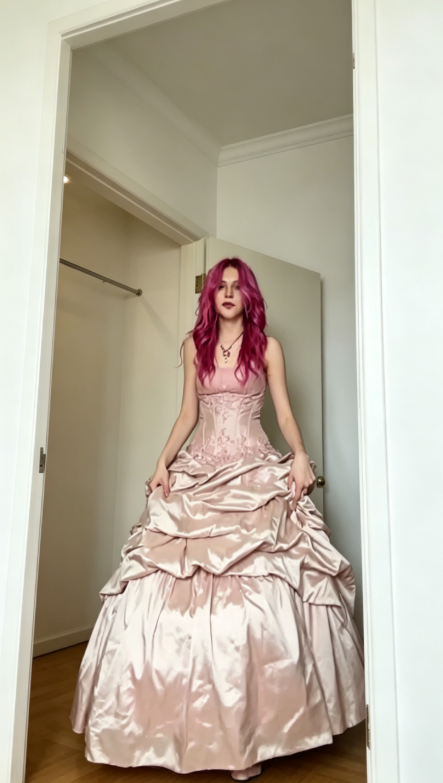 Chic Strapless A-Line Satin Long Evening Dress Pink Prom Dress ED08130