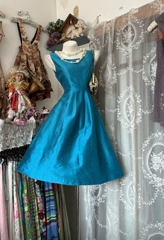 Classy Scoop A-Line Birthday Dress Satin Homecoming Dress Blue Party Outfit ED08134