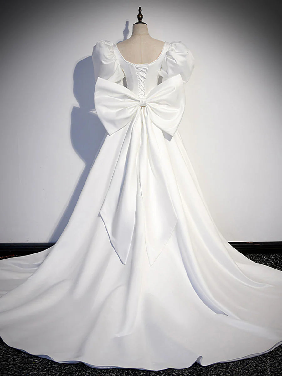 Robe de bal longue en satin blanc, robe de soirée longue blanche ED0814