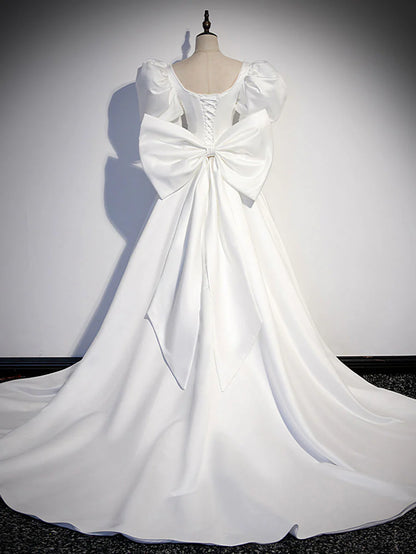 Robe de bal longue en satin blanc, robe de soirée longue blanche ED0814