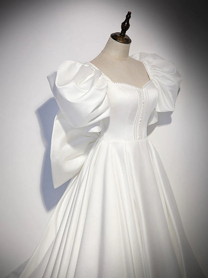 Robe de bal longue en satin blanc, robe de soirée longue blanche ED0814
