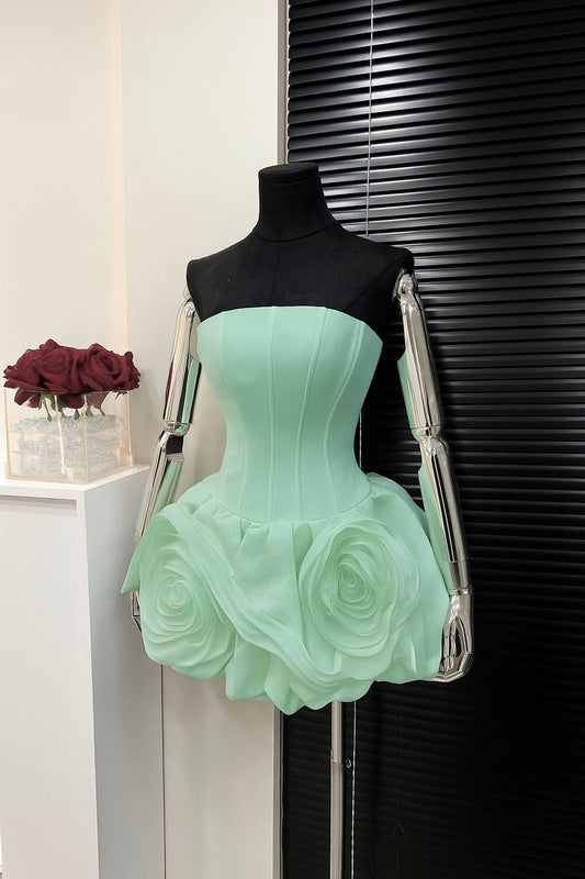 Classy Strapless Birthday Dress Sheath Tulle Homecoming Dress Mint Green Graduation Party Dress ED08140