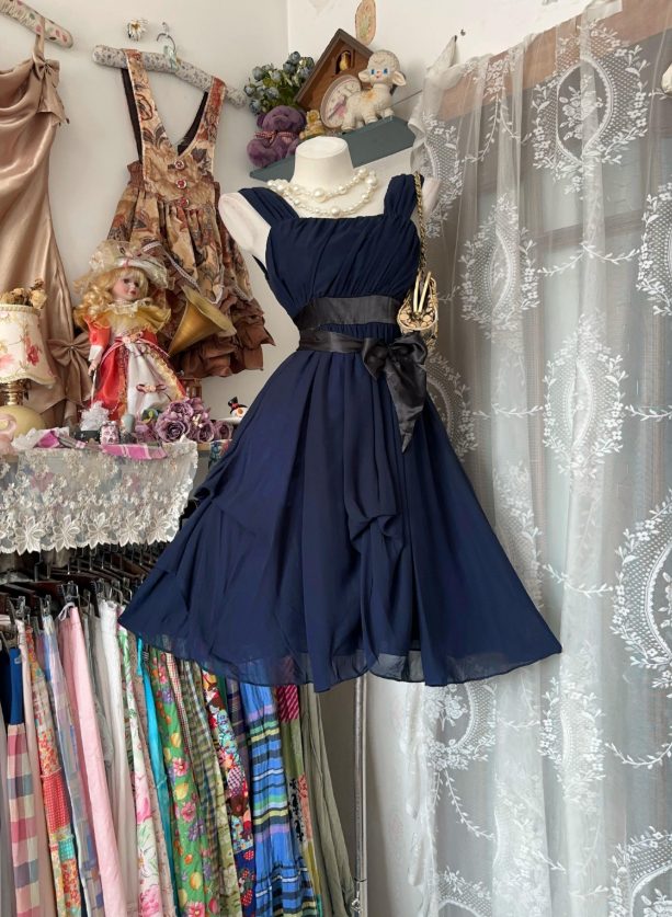 classy navy blue cocktail dresses Classy Straps Birthday Dress A-Line Chiffon Vacation Dress Navy Blue P –  EvaFashionDress