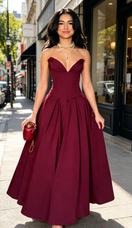 Fashion Weinrotes Hochzeitsgastkleid Sweetheart A-Linie Satin Langes Abendkleid ED08166