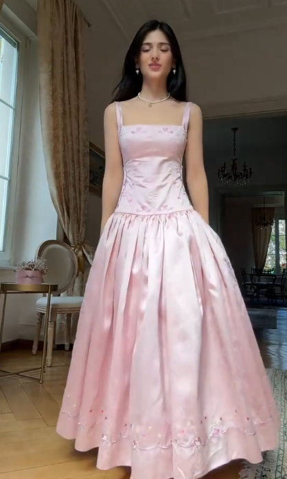 Süßes A-Linien-Satin-Abendkleid mit Trägern in Rosa, Ballkleid ED08168