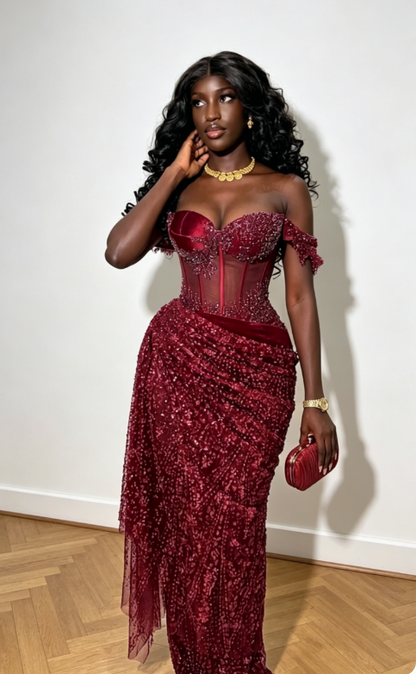 Süßes schulterfreies Etui-Abendkleid aus Tüll in Weinrot für den Abschlussball ED08169