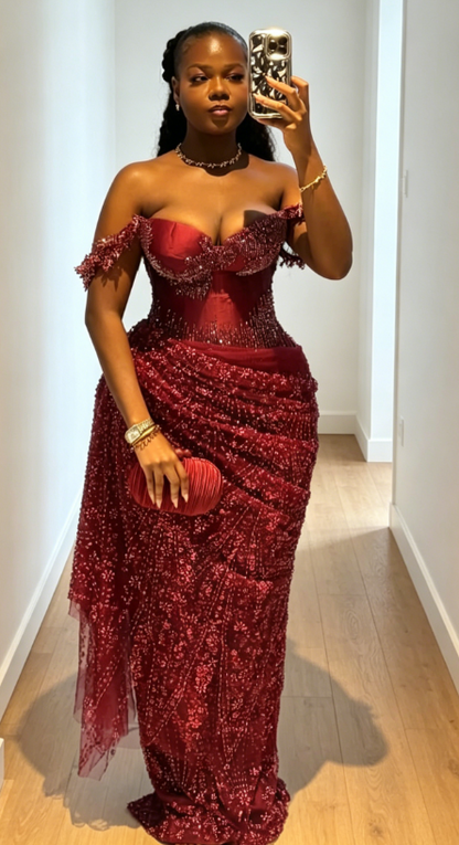 Süßes schulterfreies Etui-Abendkleid aus Tüll in Weinrot für den Abschlussball ED08169