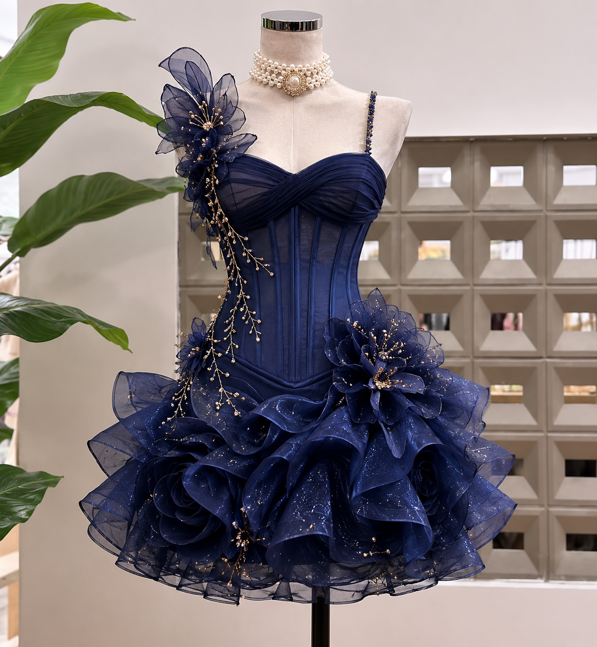 Fashion Navy Blue Birthday Dress Spaghetti Straps A-Line Cocktail Dress Tulle Applique Graduation Party Dress  ED08184