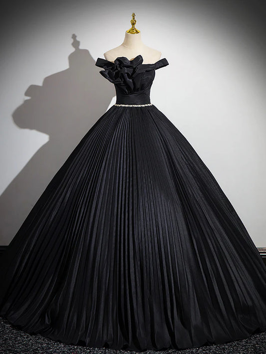 A-Line Off Shoulder  Black Long Prom Dress, Black Long Evening Dress ED082
