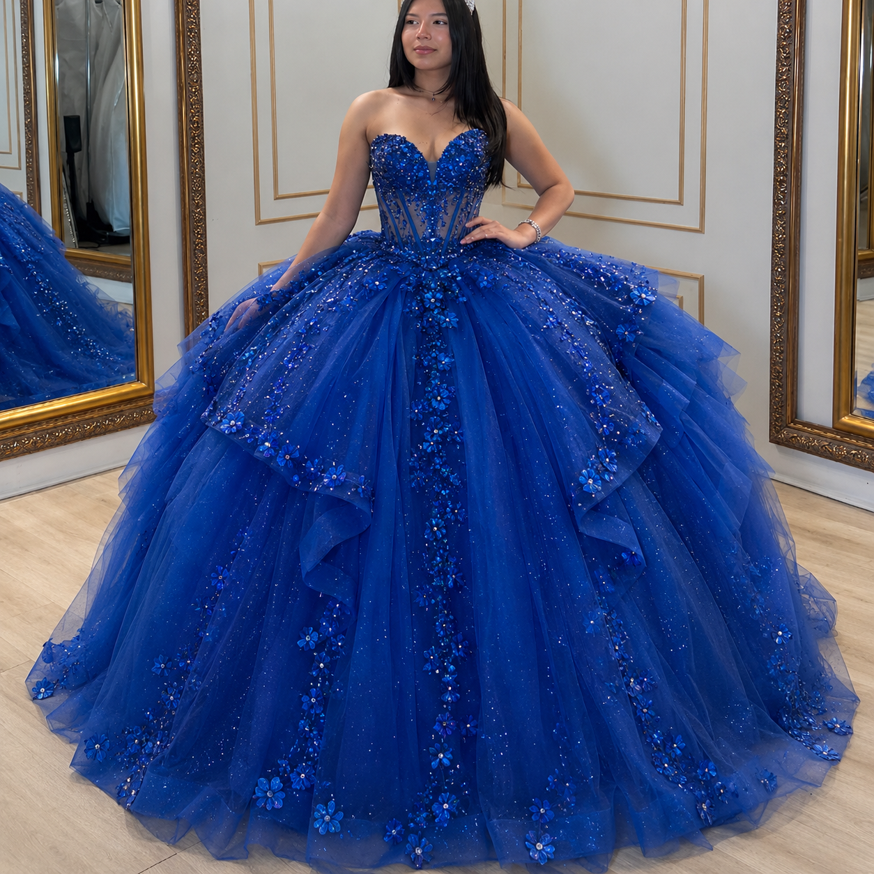 Wunderschönes Sweetheart Ballkleid Quinceanera-Kleid Tüll-Applikation Königsblau Sweet 16 Kleid ED08201