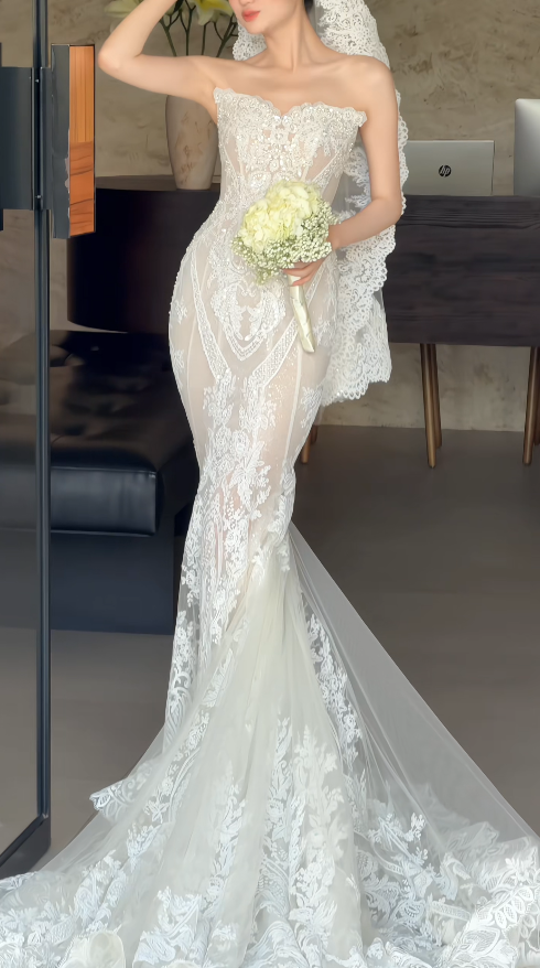 Modest Sweetheart Mermaid Wedding Dress Lace Applique Bridal Gown White Bridal Dress ED08214
