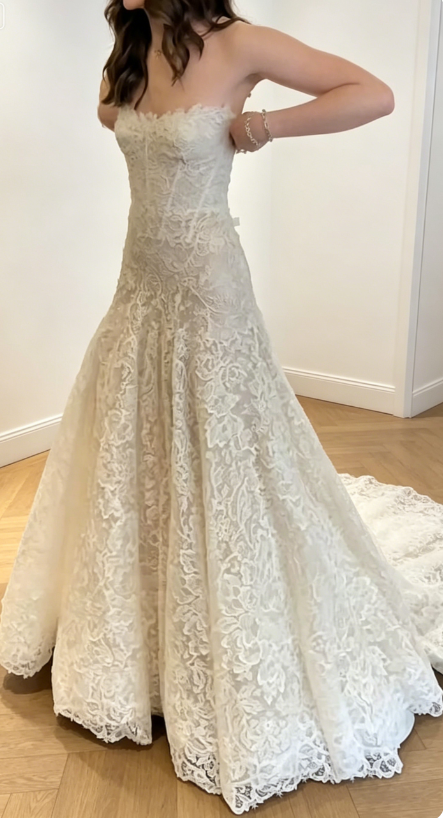 Modest Strapless Sheath Wedding Dress Lace Applique Bridal Gown White Bridal Dress ED08217
