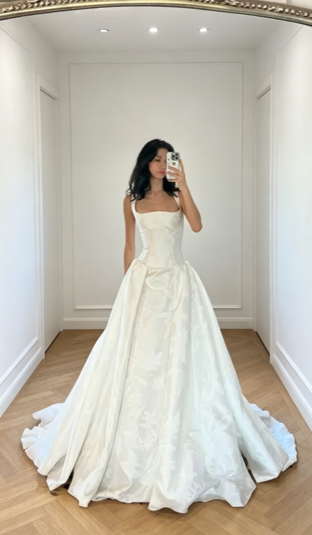 Modest Straps A-Line Wedding Dress Satin Bridal Gown White Bridal Dress ED08218