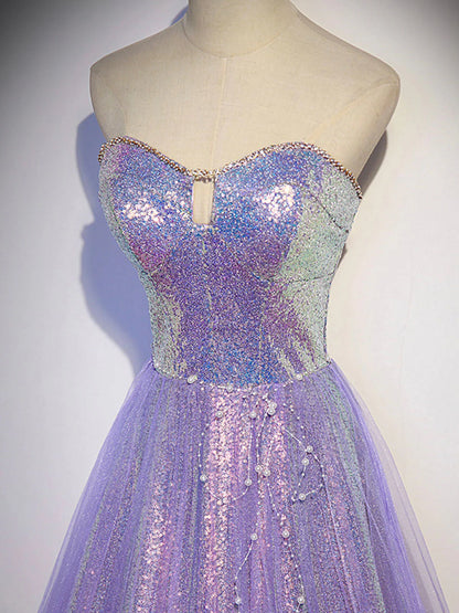 Purple sweetheart neck long prom dress purple formal party dress ED0822