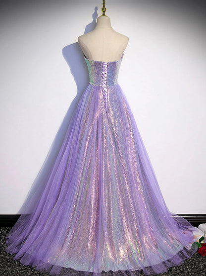 Purple sweetheart neck long prom dress purple formal party dress ED0822