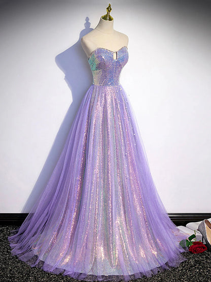 Purple sweetheart neck long prom dress purple formal party dress ED0822