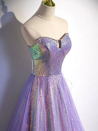 Purple sweetheart neck long prom dress purple formal party dress ED0822