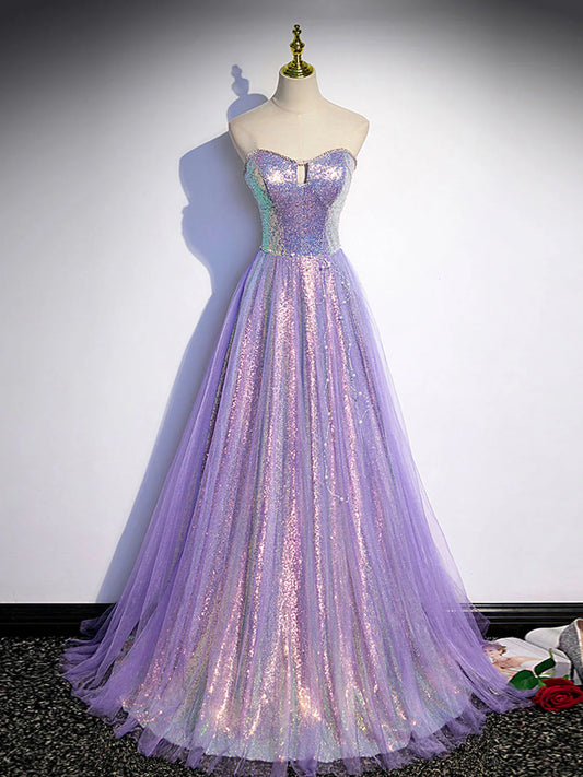 Purple sweetheart neck long prom dress purple formal party dress ED0822