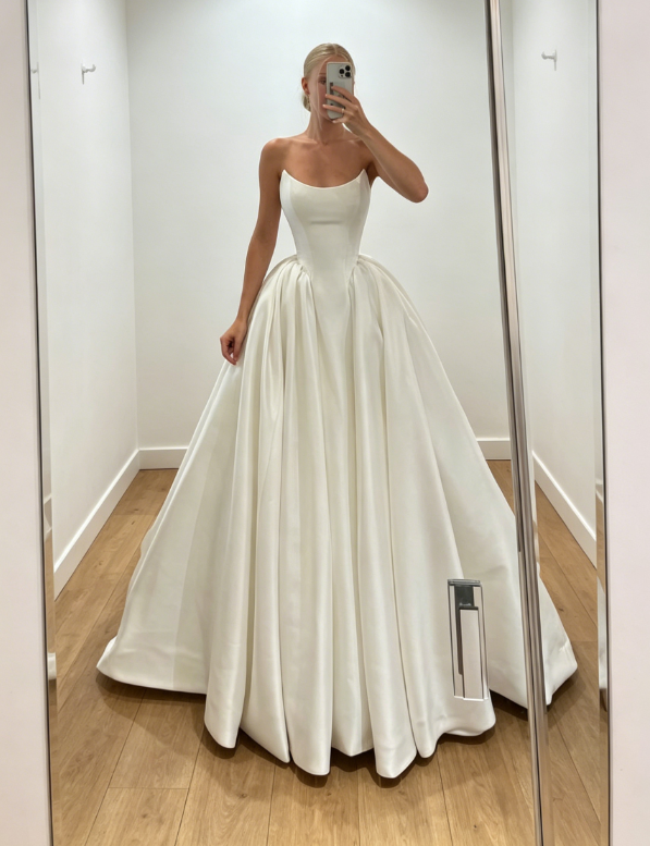 Timeless Strapless A-Line Wedding Dress Satin Bridal Gown White Bridal Dress ED08222