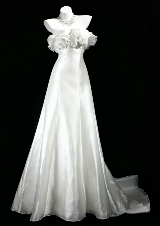 Timeless Strapless A-Line Wedding Dress Satin Bridal Gown White Bridal Dress ED08225