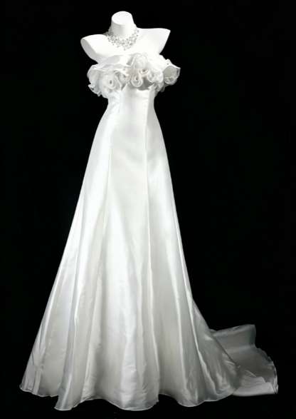 Timeless Strapless A-Line Wedding Dress Satin Bridal Gown White Bridal Dress ED08225