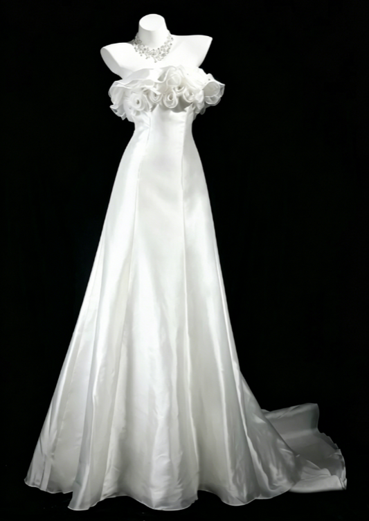 Timeless Strapless A-Line Wedding Dress Satin Bridal Gown White Bridal Dress ED08225