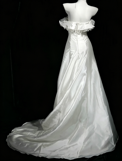 Timeless Strapless A-Line Wedding Dress Satin Bridal Gown White Bridal Dress ED08225