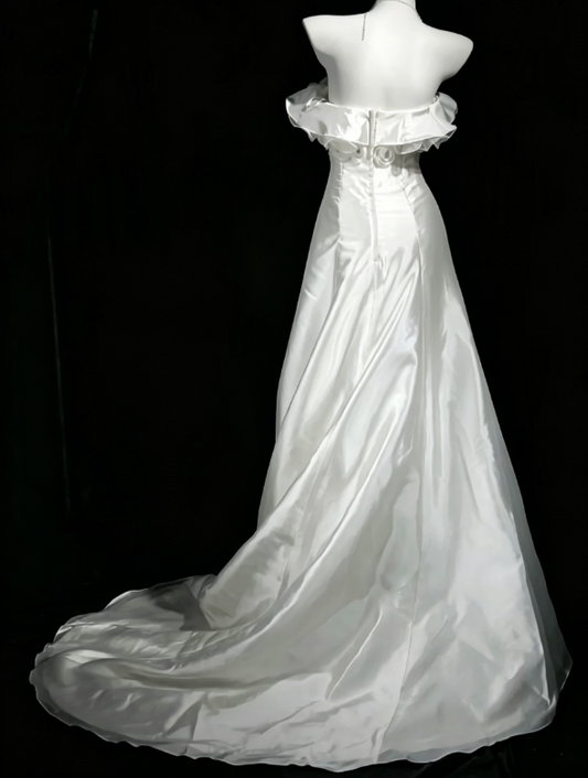 Timeless Strapless A-Line Wedding Dress Satin Bridal Gown White Bridal Dress ED08225