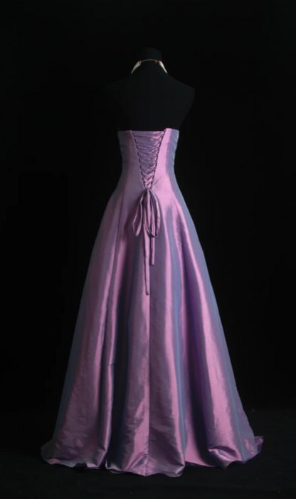 Elegant Strapless A-Line Satin Long Evening Dress Purple Prom Dress ED08226