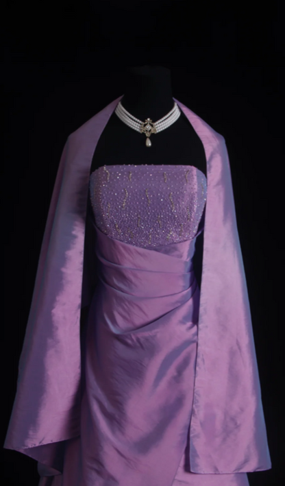 Elegant Strapless A-Line Satin Long Evening Dress Purple Prom Dress ED08226