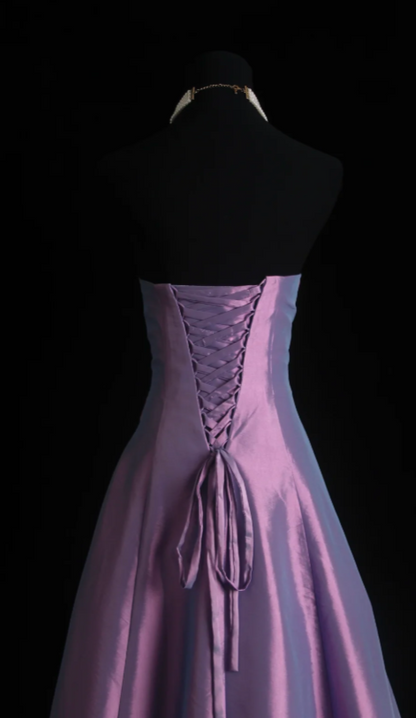 Elegant Strapless A-Line Satin Long Evening Dress Purple Prom Dress ED08226