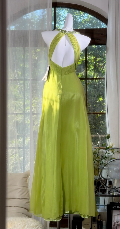 Elegant Halter Yellow Vacation Sheath Long Evening Dress Chiffon Prom Dress ED08227-1