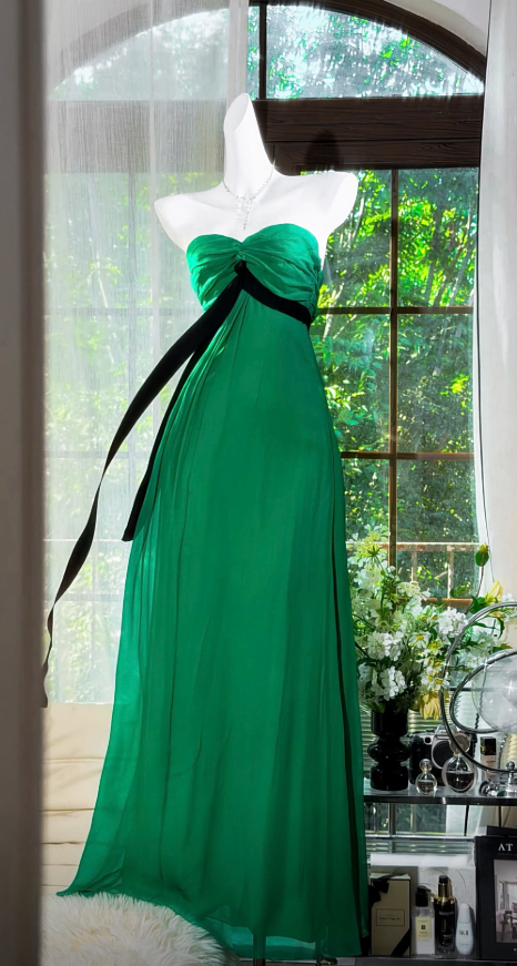 Elegant Sweetheart Vacation Dress Sheath Chiffon Long Evening Dress Green Prom Dress ED08227