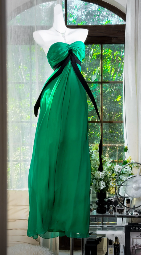 Elegant Sweetheart Vacation Dress Sheath Chiffon Long Evening Dress Green Prom Dress ED08227