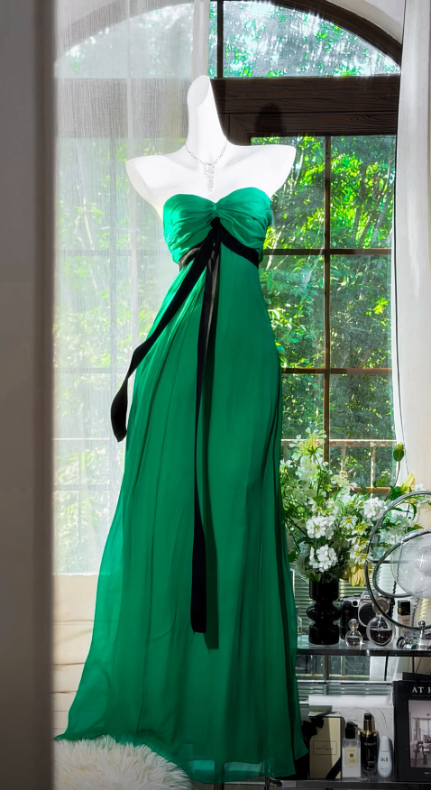 Elegant Sweetheart Vacation Dress Sheath Chiffon Long Evening Dress Green Prom Dress ED08227