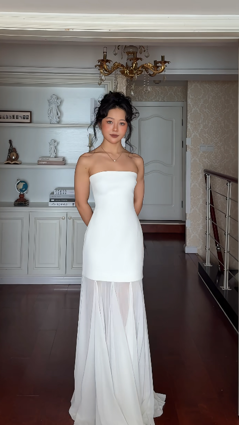 Elegant Strapless Sheath Chiffon Long Evening Dress Yellow Prom Dress ED08229