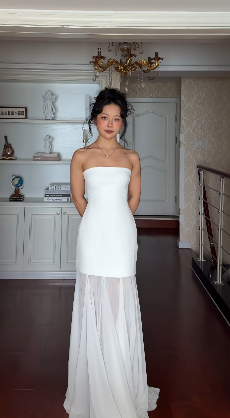 Elegant Strapless Sheath Chiffon Long Evening Dress Yellow Prom Dress ED08229